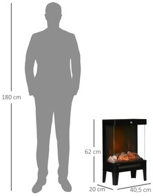 Lareira Elétrica 1000W/2000W Lareira Elétrica com Chama LED Realista Ajustável Termostato e Proteção Contra Superaquecimento para Área de até 15-20 m²