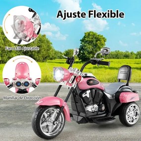 Moto estilo chopper Crianças a bateria 6V 91 x 48 x 64 cm com música, marcha à frente e atrás, experiência de condução realista Rosa