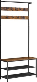 Armário entrada, hall com banco para sapatos estilo industrial 32,2 x 84 x 180 cm castanho vintage-preto