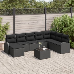 Conjunto de Sofá de Jardim vidaXL 9 Peças com Almofadas Bege Rattan Po