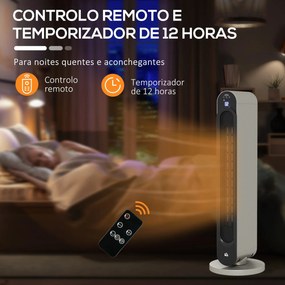 Aquecedor Cerâmico de Torre - Prata e Preto - Ø25x73,5 cm - ABS - Desi