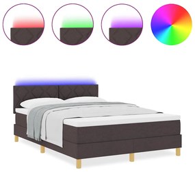 Cama Box spring com colchão e LED Castanho 140x190 cm Tecido