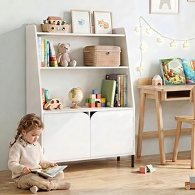 Estante de Arrumação Infantil, 80 x 30 x 121 cm, 3 Estantes Abertas e 2 Portas, Branco