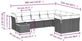 10 pcs conjunto de sofás p/ jardim com almofadões vime PE bege