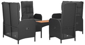 5 pcs conjunto de jantar p/ jardim c/ almofadões vime PE preto