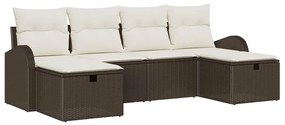 Conjunto de Sofás de Jardim de 6 Peças com Almofadas Castanho Vime Sin