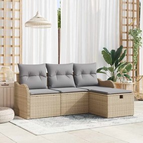 Conjunto de Sofá de Jardim vidaXL de 4 Peças com Almofadas Bege Rattan Sintético