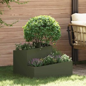 vidaXL Plantador de Jardim Verde-Azeitona 60x60x50 cm de Aço