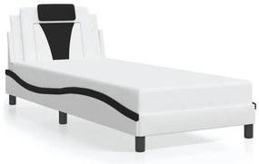 Estrutura cama c/ luzes LED 90x200cm couro artif. branco/preto