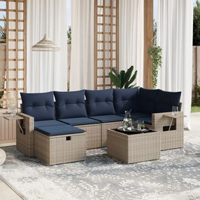 vidaXL 7 pcs conjunto sofás p/ jardim c/ almofadões vime PE cinzento