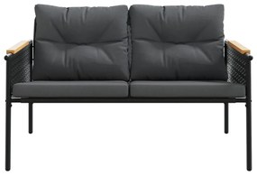 3 pcs conjunto mobiliário de varanda com almofadões aço preto