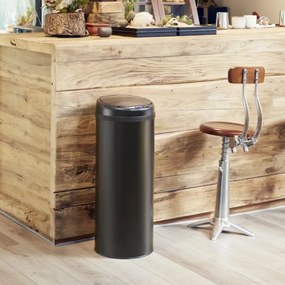 Caixote do lixo em aço inoxidável com sensor e até 50 L, Ø31 x 78 cm Preto