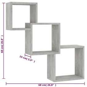 Prateleiras de parede cubos 84,5x15x27cm contraplacado cinzento