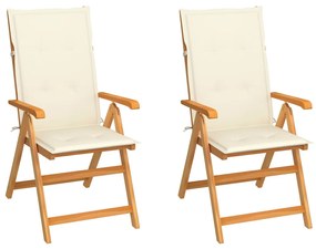 vidaXL Cadeiras de jardim c/ almofadões cor creme 2 pcs teca maciça