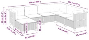 7 pcs conjunto sofás p/ jardim c/ almofadões vime PE cinzento