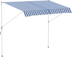 Outsunny toldo de fixação com manivela ajustável em altura toldo de braço articulado resistente à sujeira, resistente às intempéries toldo para varanda 150cm de largura toldo para terraço varanda alpendre Azul+Branco | Aosom Portugal