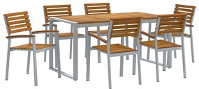Conjunto de Jantar de Jardim 7 Peças Madeira Sólida de Acácia e Metal