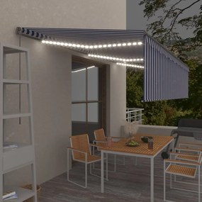 Toldo retrátil manual com estore/LED 6x3 m azul e branco