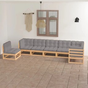 vidaXL 7 pcs conjunto lounge de jardim c/ almofadões pinho maciço