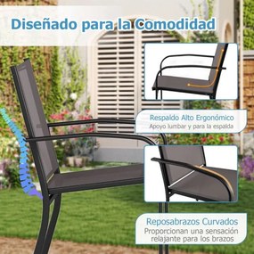 Conjunto de 4 cadeiras de exterior empilháveis com encosto alto (MESA NÃO INCLUIDA), assento largo e braços para exterior 61 x 57,5 x 89 cm cinza