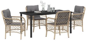 Conjunto de Jantar Jardim com Almofadas Bege Poli Rattan