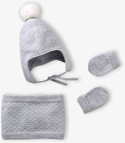 Conjunto de 3 peças gorro, gola e luvas sem dedos para bebé menina cinza mesclado