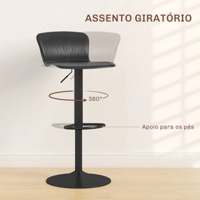 Conjunto de 2 Bancos Altos de Cozinha Giratória com Encosto e Altura Ajustável Carga 120 kg para Bar Sala de Estar Preto