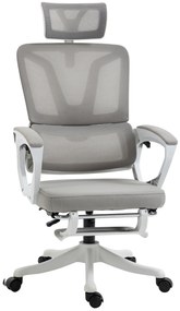 Vinsetto Cadeira de Escritório Encosto e Apoio para Os Pés Apoio para a Cabeça Ajustável e Suporte Lombar Malha Branco e Cinza | Aosom Portugal
