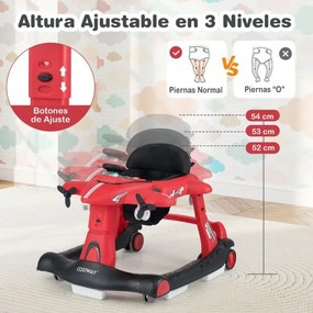 Andador 6 em 1 para bebés de 6 a 18 meses, dobrável, com tema de avião, altura ajustável, bandeja para refeições, centro de atividades conversível, ve