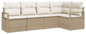 Conjunto de Sofá de Jardim vidaXL 5 Peças com Almofadas Bege Vime Poli