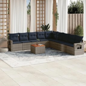 vidaXL 10 pcs conjunto sofás p/ jardim c/ almofadões vime PE cinzento