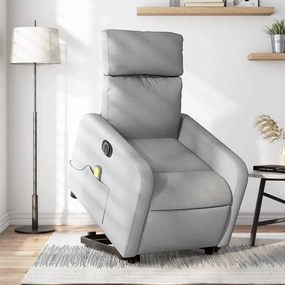 vidaXL Poltrona elétrica reclinável massagens tecido cinzento-claro