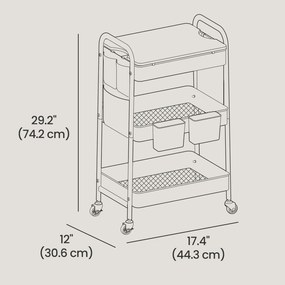 Carrinho cozinha com 3 prateleiras de grelha metálica 30,6 x 44,3 x 74,2 cm Preto
