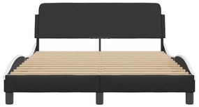 Estrutura cama c/ cabeceira 140x200 couro artif. preto/branco