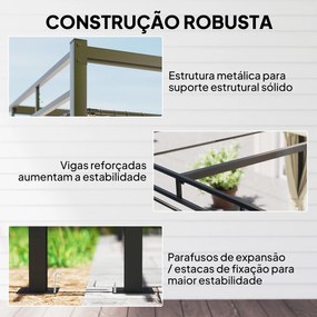 Pérgola de Jardim 295x295x221 cm com Teto Retrátil e Cortinas UPF30+ Estrutura Metálica Pérgola para Exterior Bege