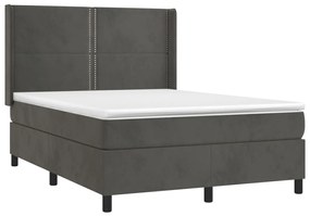 Cama box spring c/ colchão/LED 140x190cm veludo cinzento-escuro