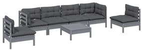 7 pcs conjunto lounge de jardim c/ almofadões pinho maciço