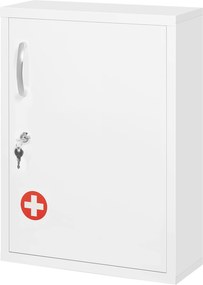 Armário de Parede de Aço para Medicamentos de 3 Níveis com Fechadura e 2 Chaves para Casa de Banho 40x15x53,5 cm Branco