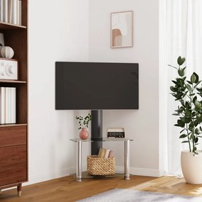 vidaXL Suporte canto TV 32-70 polegadas 2 prateleiras preto/prateado