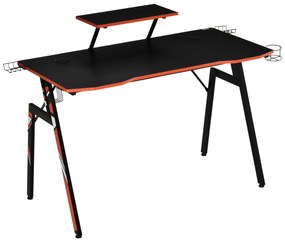 HOMCOM Mesa Gaming Ergonómica Secretária para Computador com Suporte para Monitor e Alto Falante Porta-Copos Gancho para Fones de Ouvido Fibra de Carbono 120x60x94,5 Preto