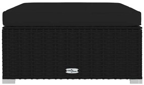 4 pcs conjunto lounge de jardim c/ almofadões vime PE preto
