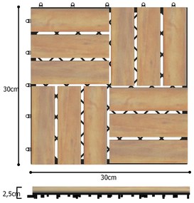 10 Azulejos de Madeira de Acácia para Pavimento de Varanda Interior e Exterior 30 x 30 x 2,5 cm  Castanho