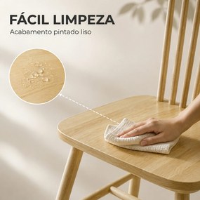 Conjunto de 2 Cadeiras de Sala de Jantar em Madeira (MESA NÃO INCLUIDA) Design Windsor Encosto Curvo Assento Largo Cor Natural