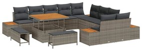 Conjunto de Sofá de Jardim de 13 Peças com Almofadas Cinzas em Rattan