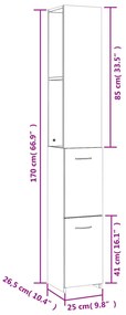 Armário WC 25x26,5x170 cm derivados de madeira branco brilhante