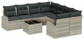 Sofá de Jardim 9 Peças com Almofadas Cinza Claro de Rattan Sintético