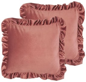 Conjunto de 2 almofadas em veludo rosa 42 x 42 cm KALANCHOE Beliani