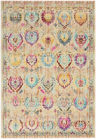 Tapete de pelo curto Kashan com ornamentos coloridos