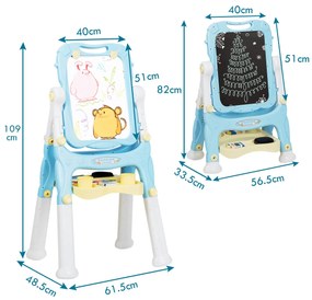 Quadro Branco Infantil Magnético de Dupla Face Altura Ajustável Quadro Branco com Acessórios Azul