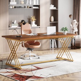 Tabela de computador de mesa executiva de madeira de 63 polegadas com moldura de metal para escritório em casa